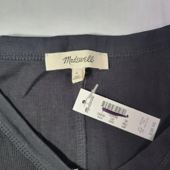 Madewell Black Generative Supima Cotton-Blend Sleeveless V-Neck Tank Top Size L - Picture 2 of 6